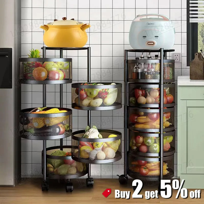 Rotating Fruit Vegetable Shelf Kitchen Floor