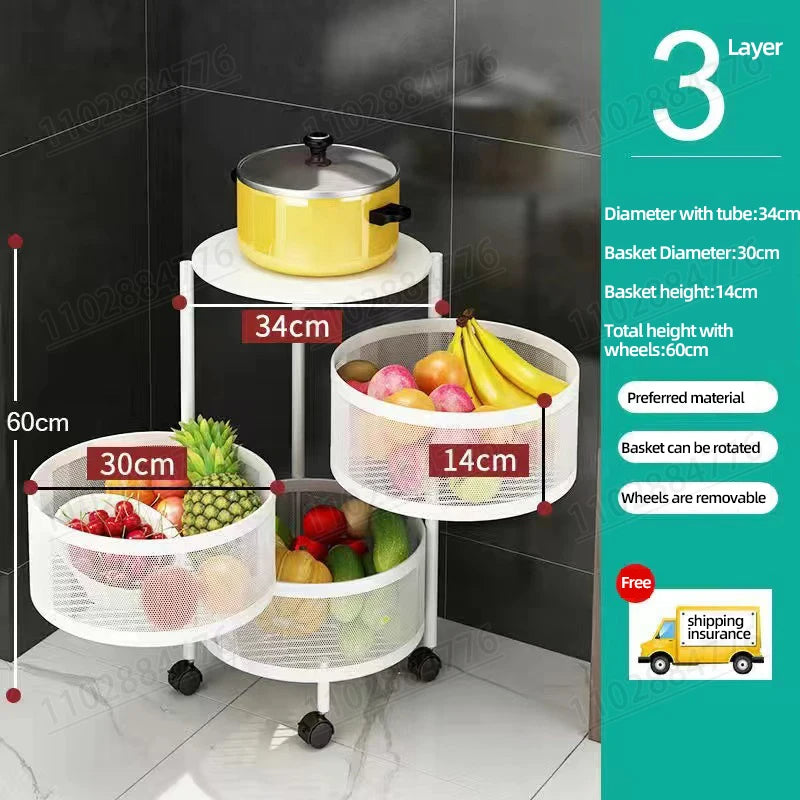 Rotating Fruit Vegetable Shelf Kitchen Floor