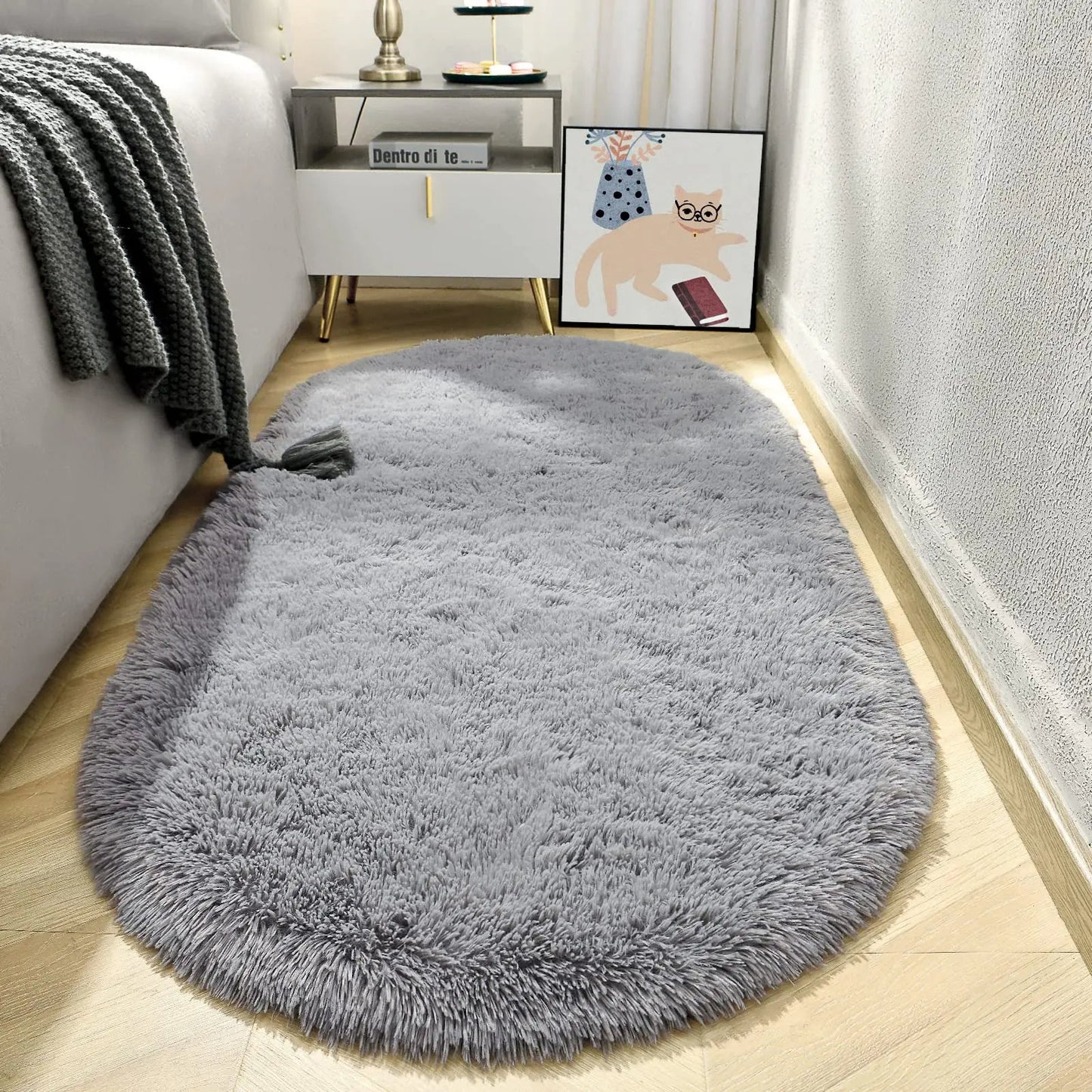 Luxury Grey Oval Rug For Living Room