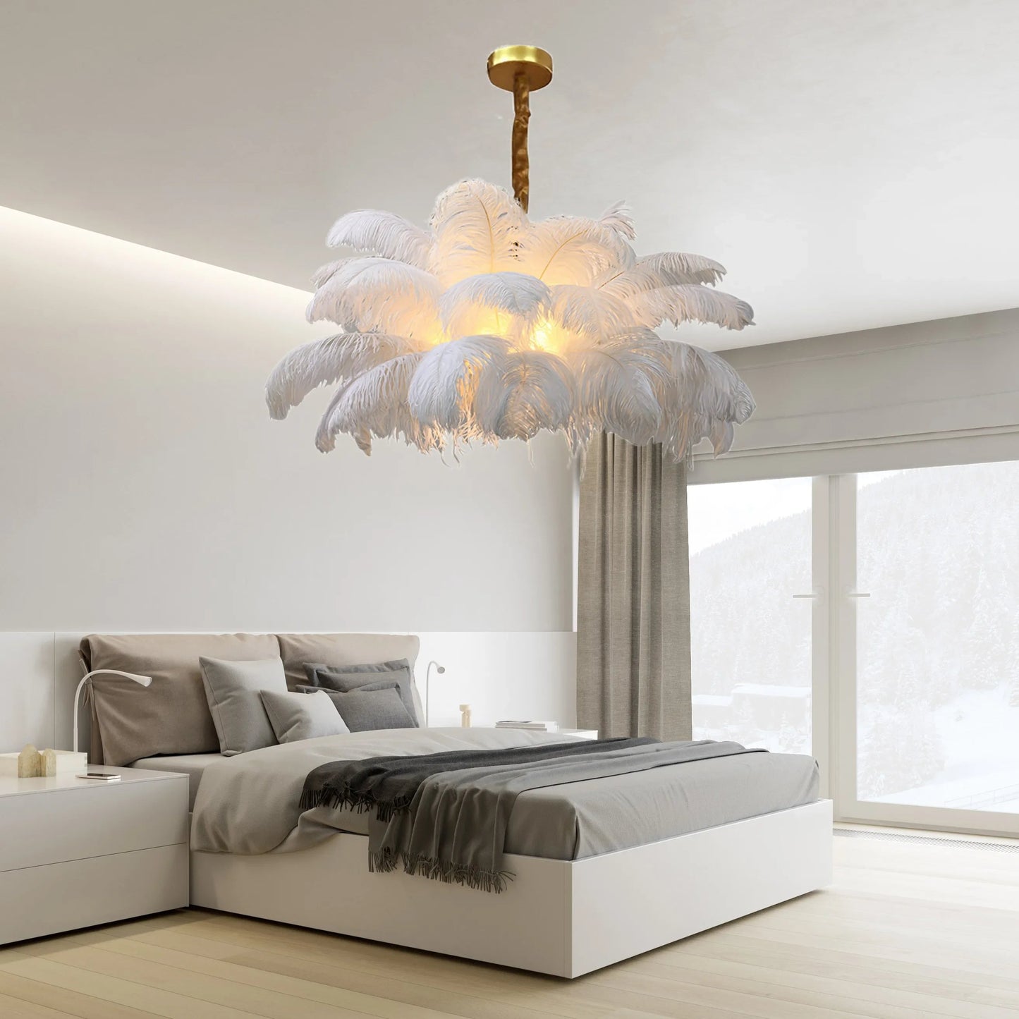 Feather Chandelier Ceiling Lamp LED Pendant Light